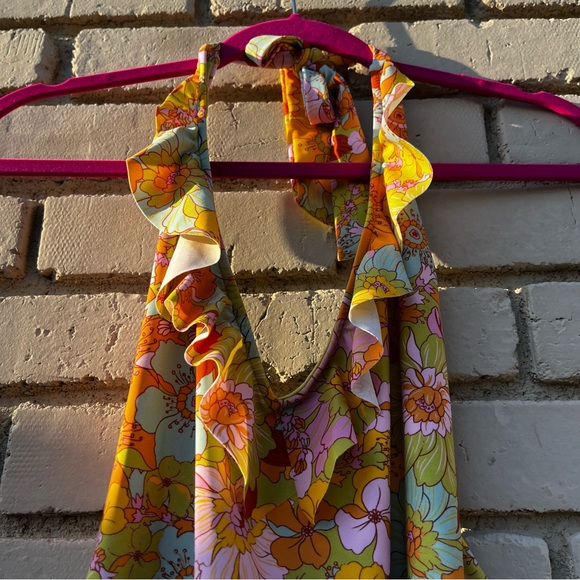 Show Me Your Mumu Retro Floral Halter Swimsuit - Size Medium - Picture 3 of 6